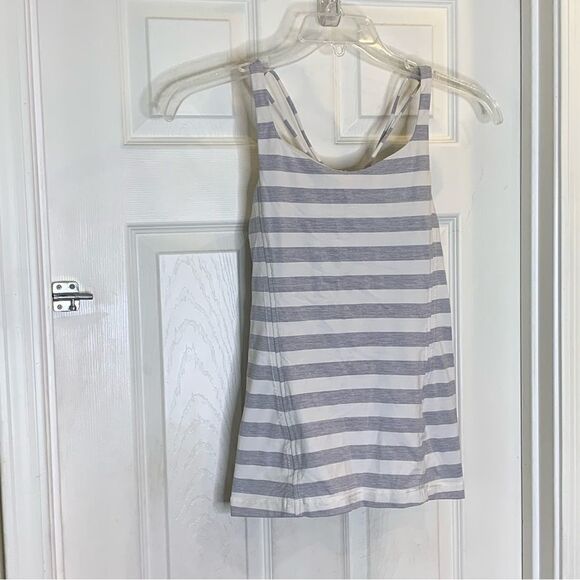 Lululemon  Free To Be Tank Micro Macro Polar Cream Silver Slate Stripes Size 8 - Picture 3 of 8